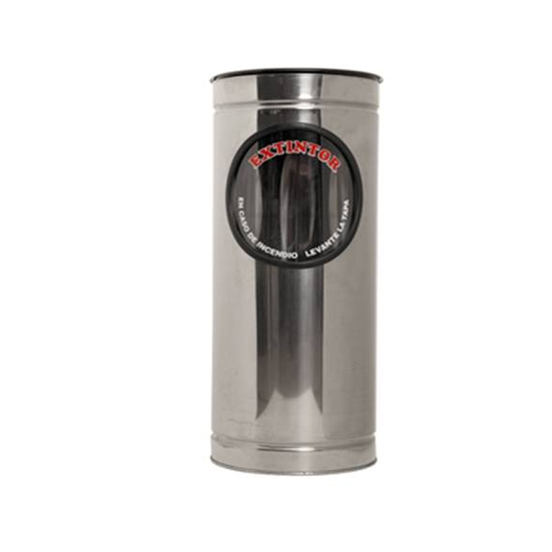 Portaextintor Cilíndrico de piso de acero inoxidable con cenicero en acabado pulido o espejo para Extintor de CO2 de 10 Lbs.